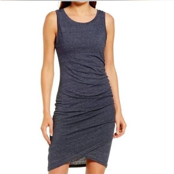 Treasure & Bond Heathered Navy Ruched Knit Bodycon Sheath Dress XXS NWT - Picture 1 of 5